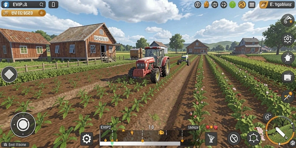 Tampilan gameplay menarik dalam EVIP2 dengan kebun yang subur.