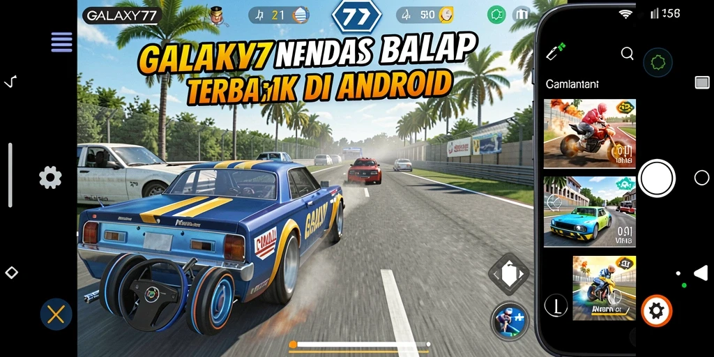 Tangkapan layar gameplay balap yang mendebarkan di GALAXY77.