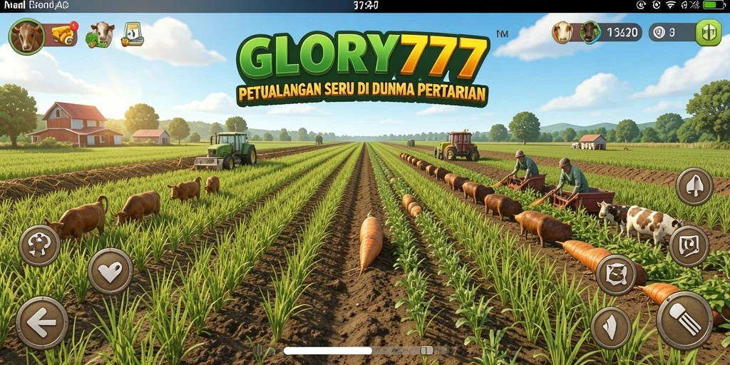 Screenshot dari gameplay seru GLORY777 yang menampilkan kebun indah.