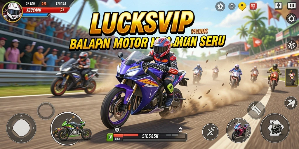 Tampilan gameplay seru dengan balapan motor penuh adrenalin.