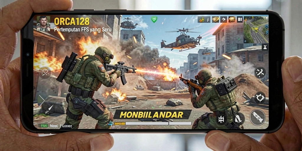 Gameplay seru di ORCA128 dengan aksi tembak-menembak yang intens.