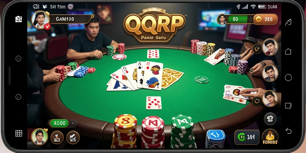 Screenshot gameplay QQRP yang menunjukkan suasana poker yang seru.