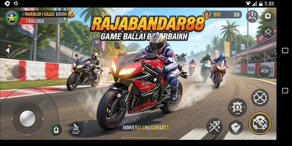 Tampilan gameplay seru dalam balapan motor RAJABANDAR88.