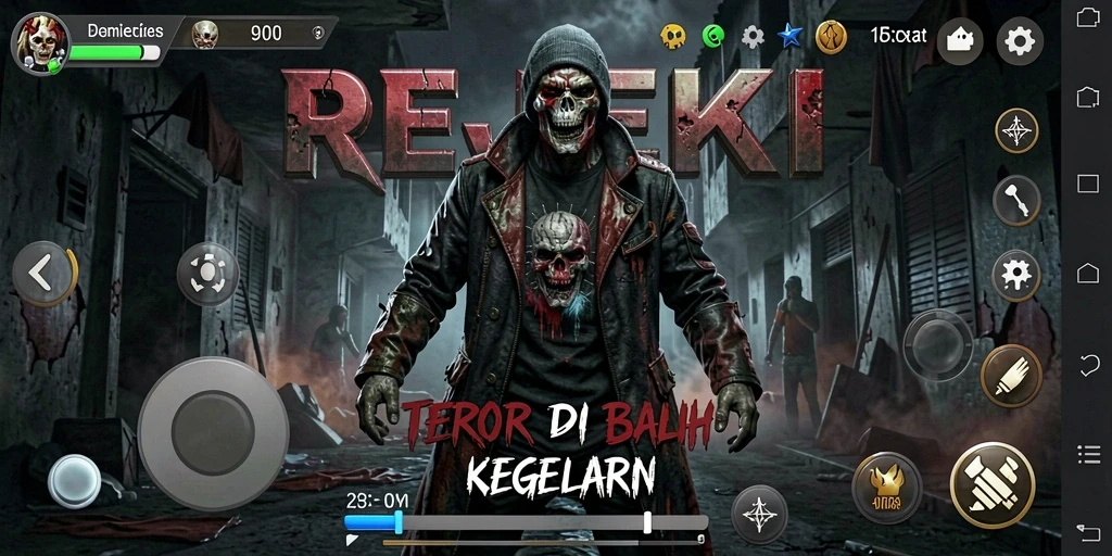 Tangkapan layar utama yang menunjukkan gameplay menyeramkan REJEKI.