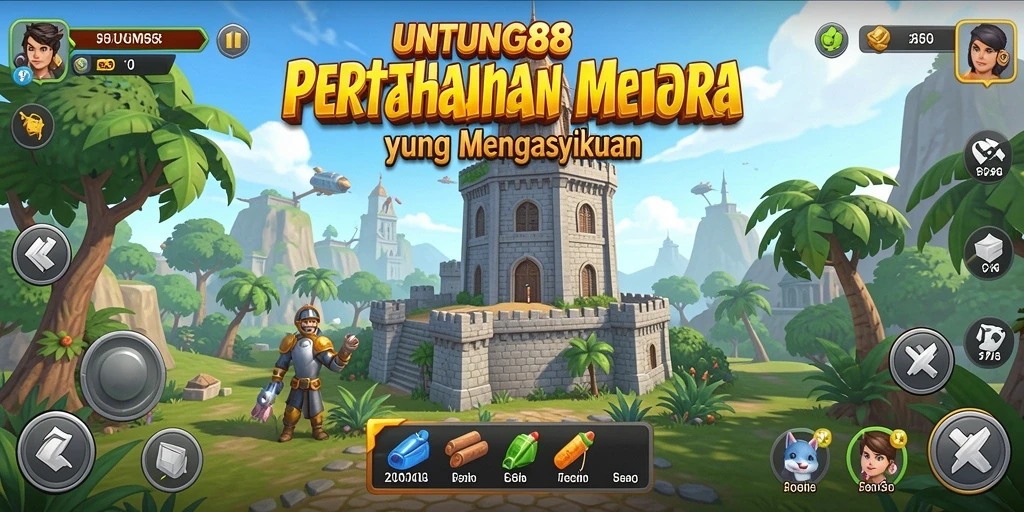 Screenshot UNTUNG88 yang menampilkan aksi menara pertahanan yang intens.